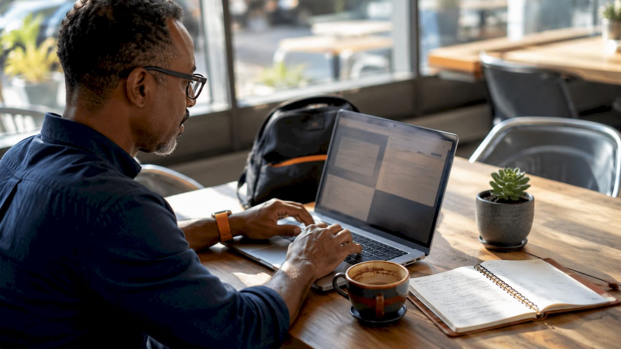 Hands typing at home office desk with banking sites