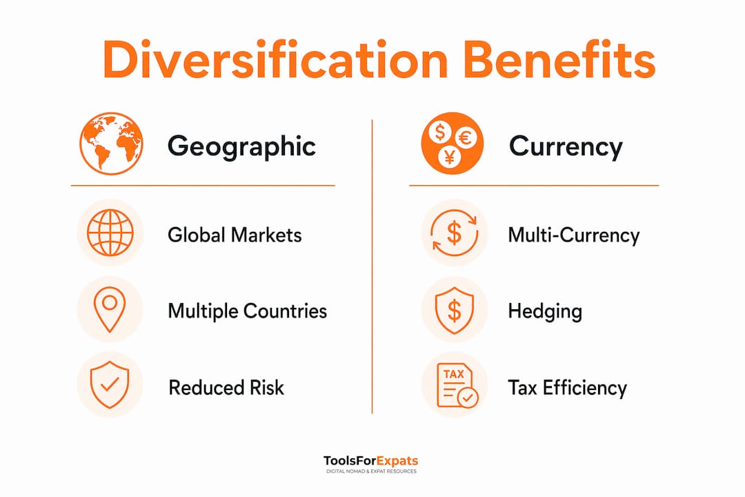 Infographic comparing geographic and currency diversification benefits