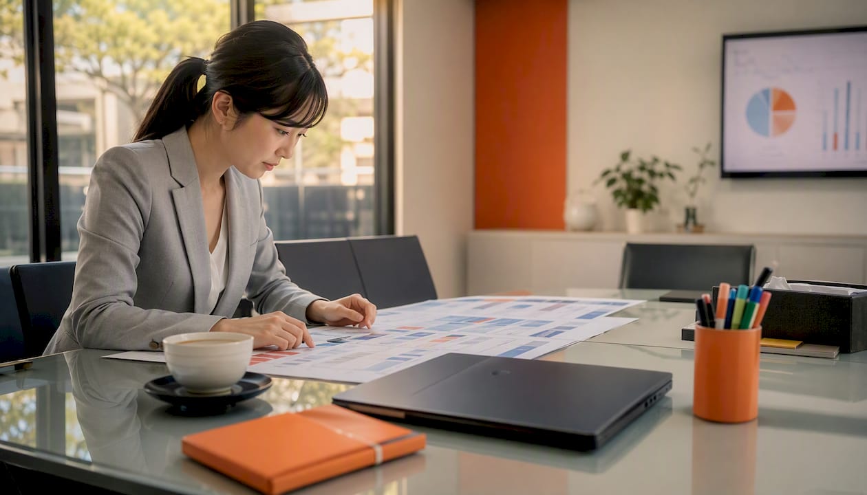 Professional reviewing Japanese education policy documents