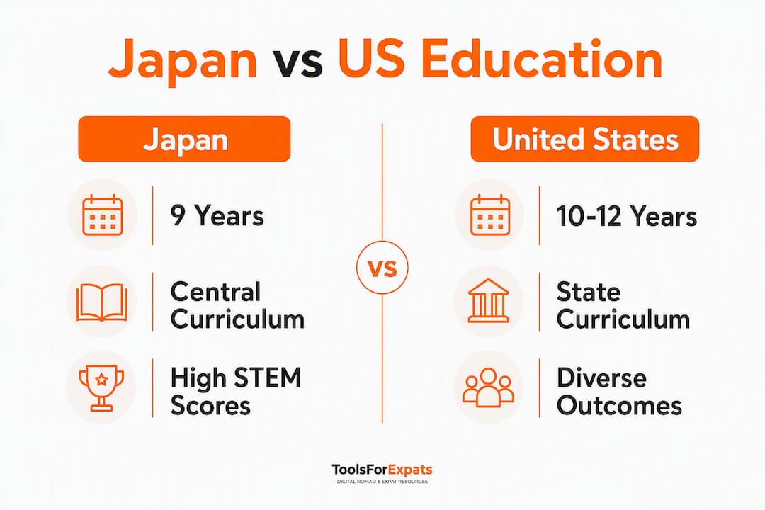 Infographic comparing Japan and U.S. education systems