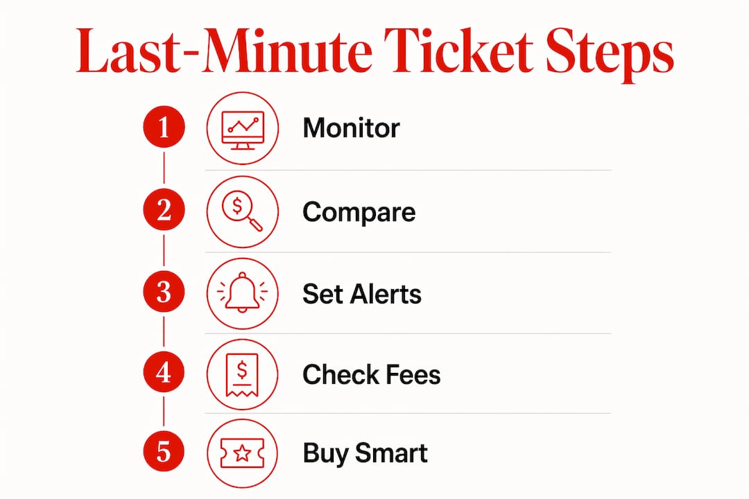Infographic outlining last-minute ticket buying steps