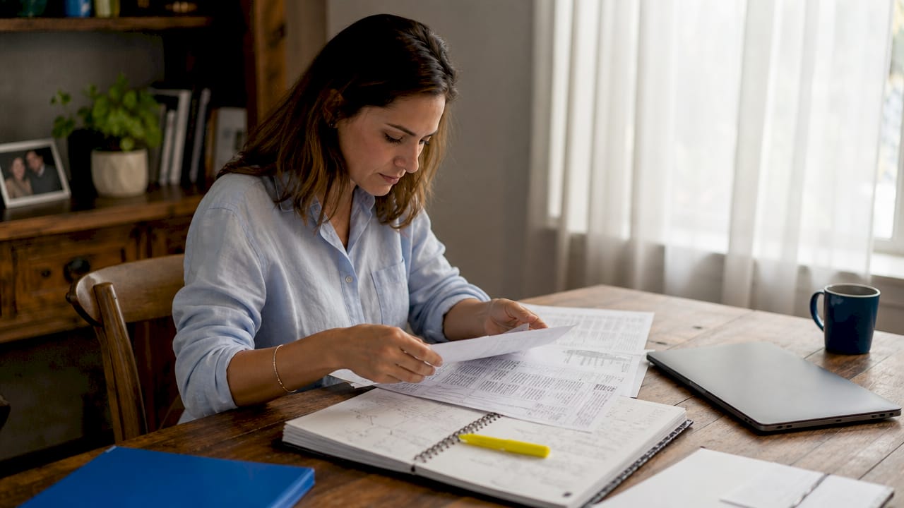 Analyst sorting theater production cost papers overhead