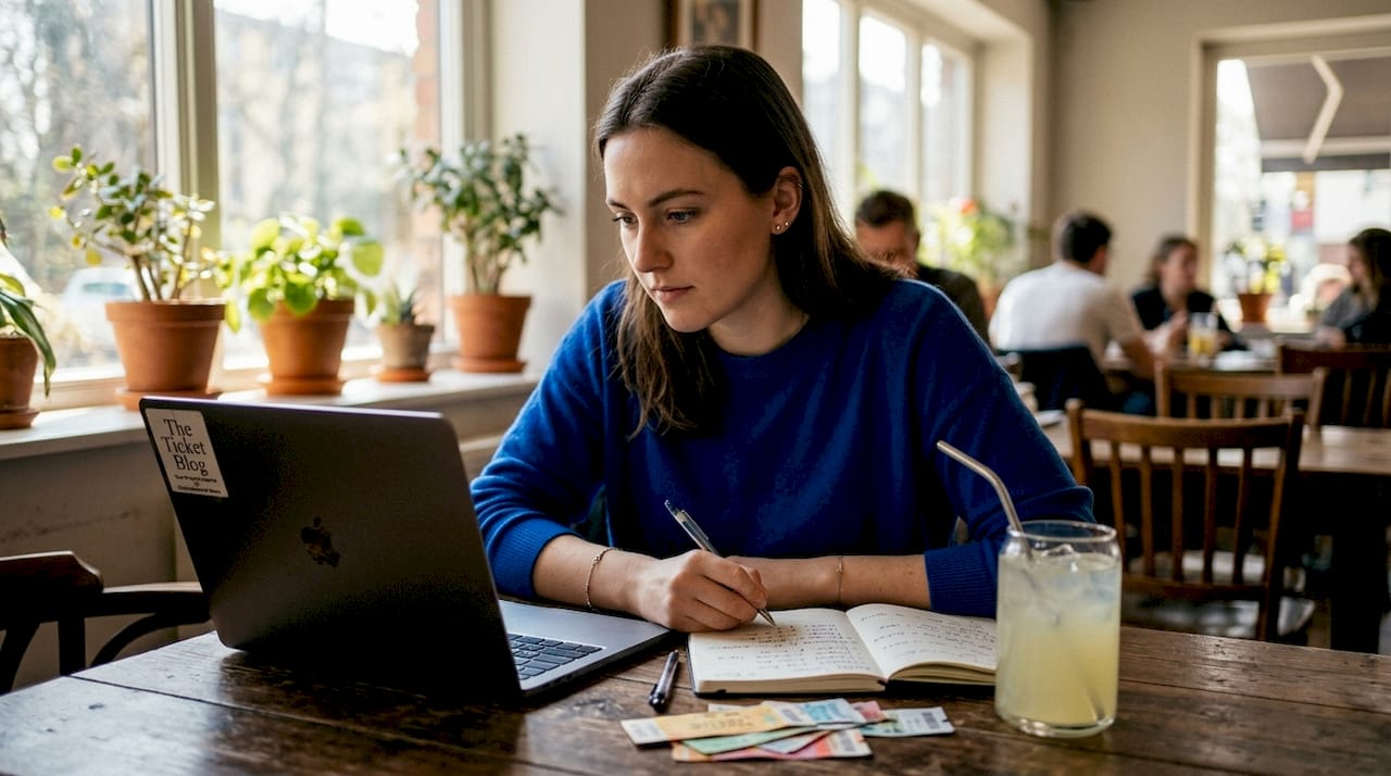 Woman buying concert tickets online at home