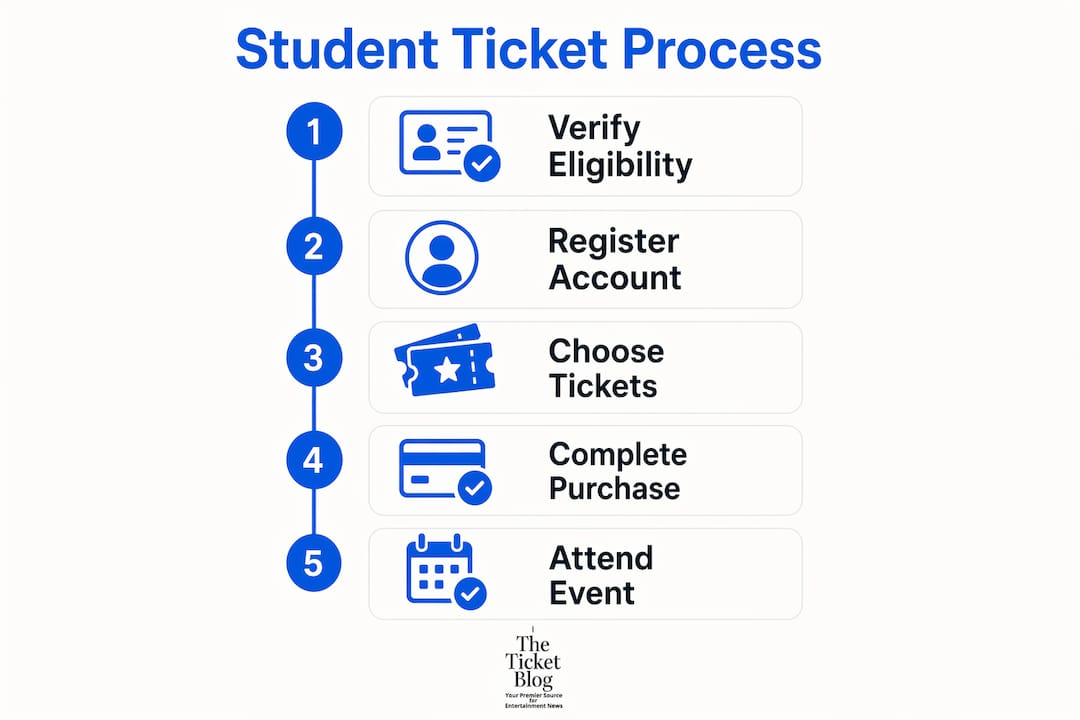 Infographic showing steps to get student discount tickets