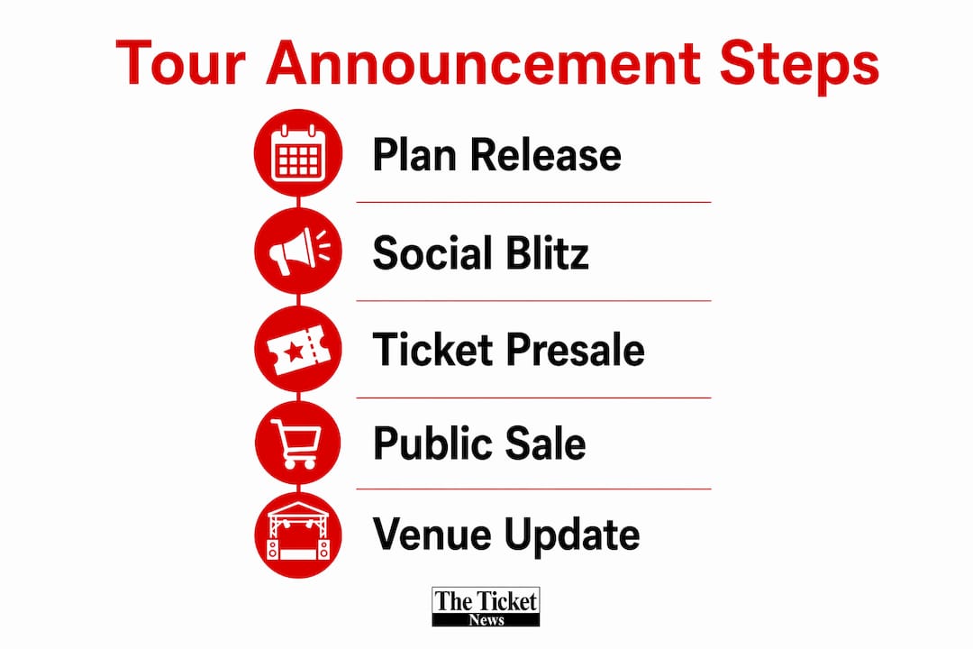 Infographic illustrating concert tour announcement steps