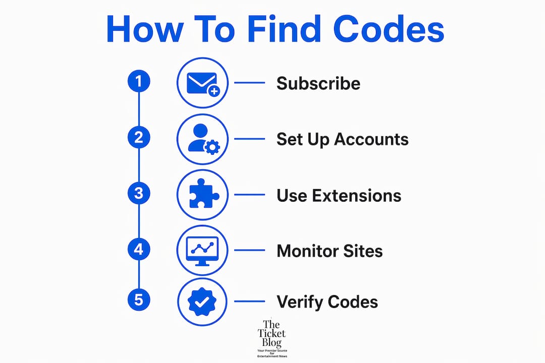 Step-by-step infographic on finding ticket promo codes