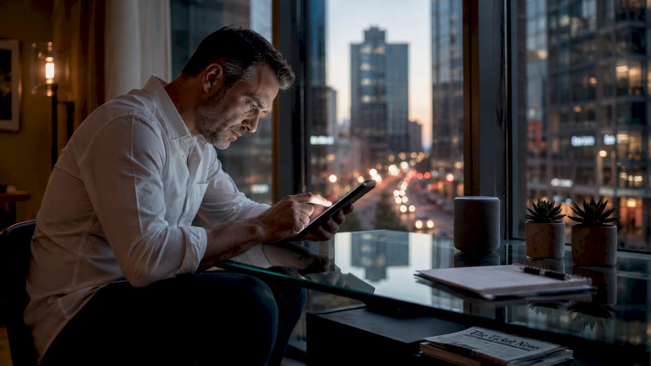 Man uploading concert tickets to marketplace