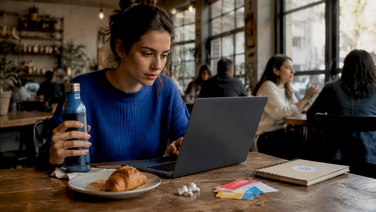 Woman buying event tickets online at home