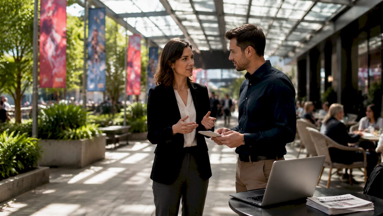 Employees discussing concert ticket bundle strategies