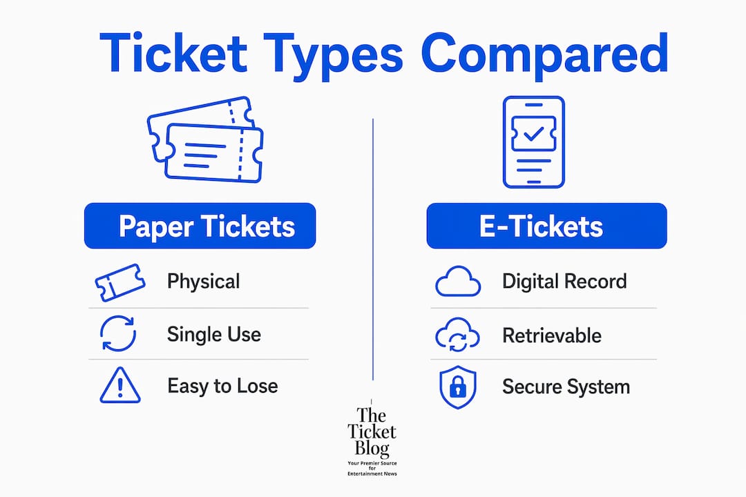 Infographic comparing paper tickets with e-tickets