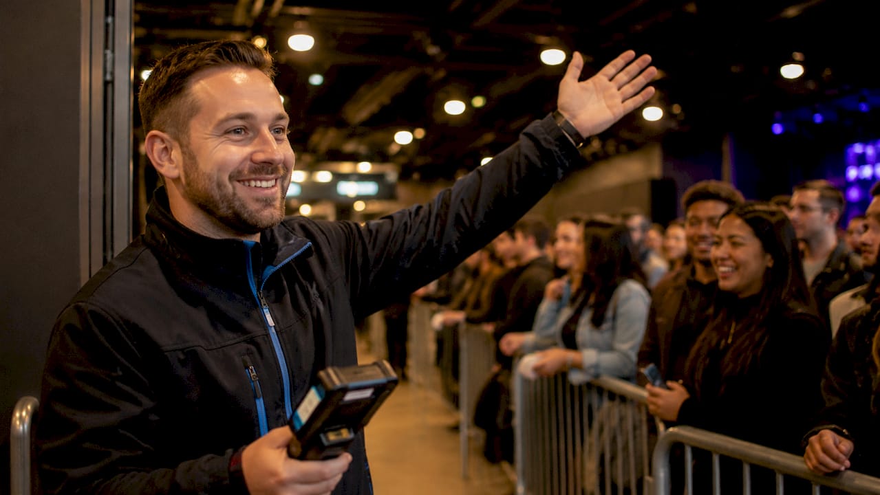 Event staff scanning digital ticket at venue entrance