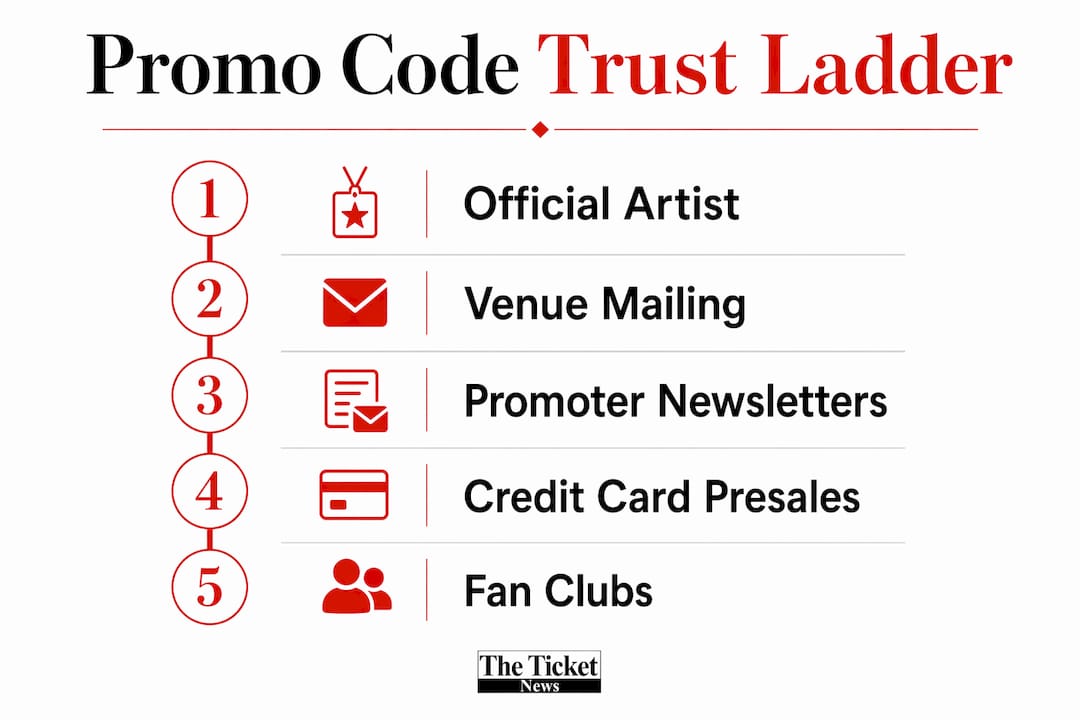 Infographic illustrating concert promo code source hierarchy