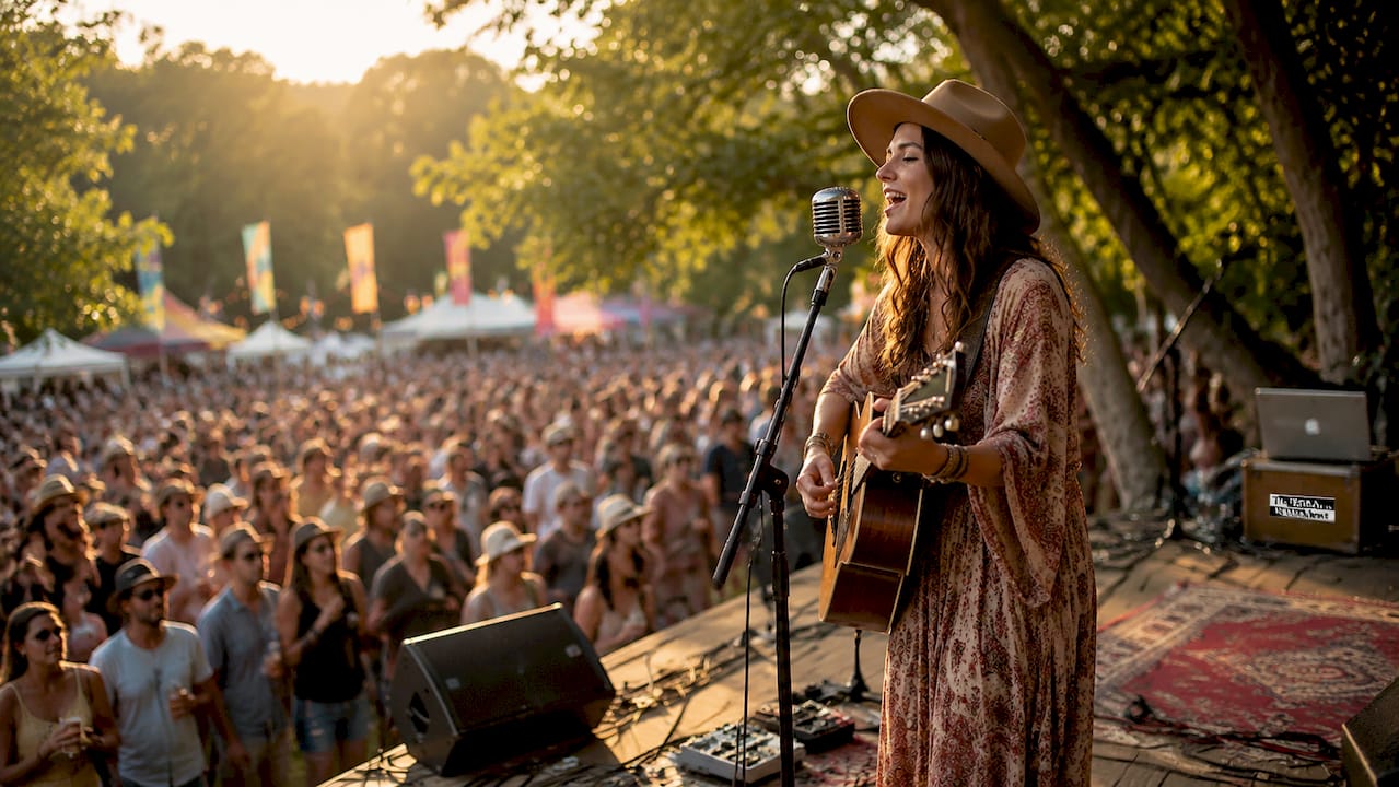 Sierra Ferrell performing on outdoor festival stage