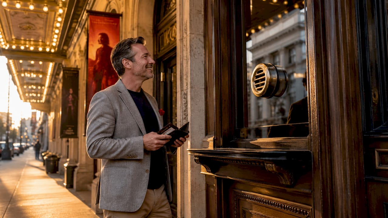 Man buying tickets at official venue box office