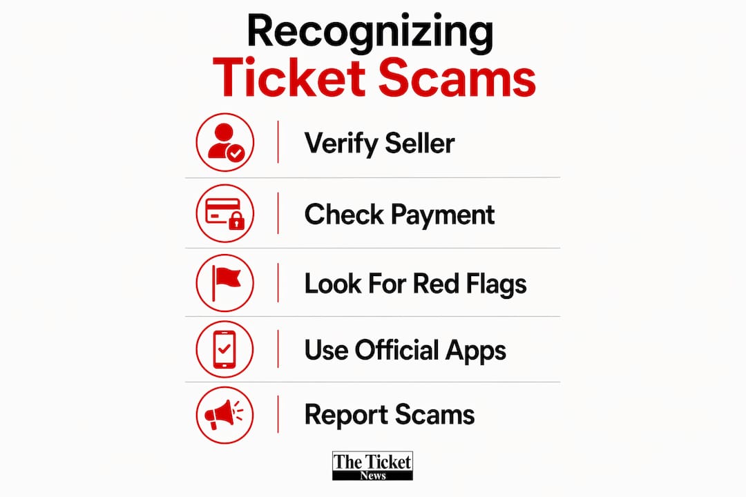 Infographic listing key red flags of ticket scams