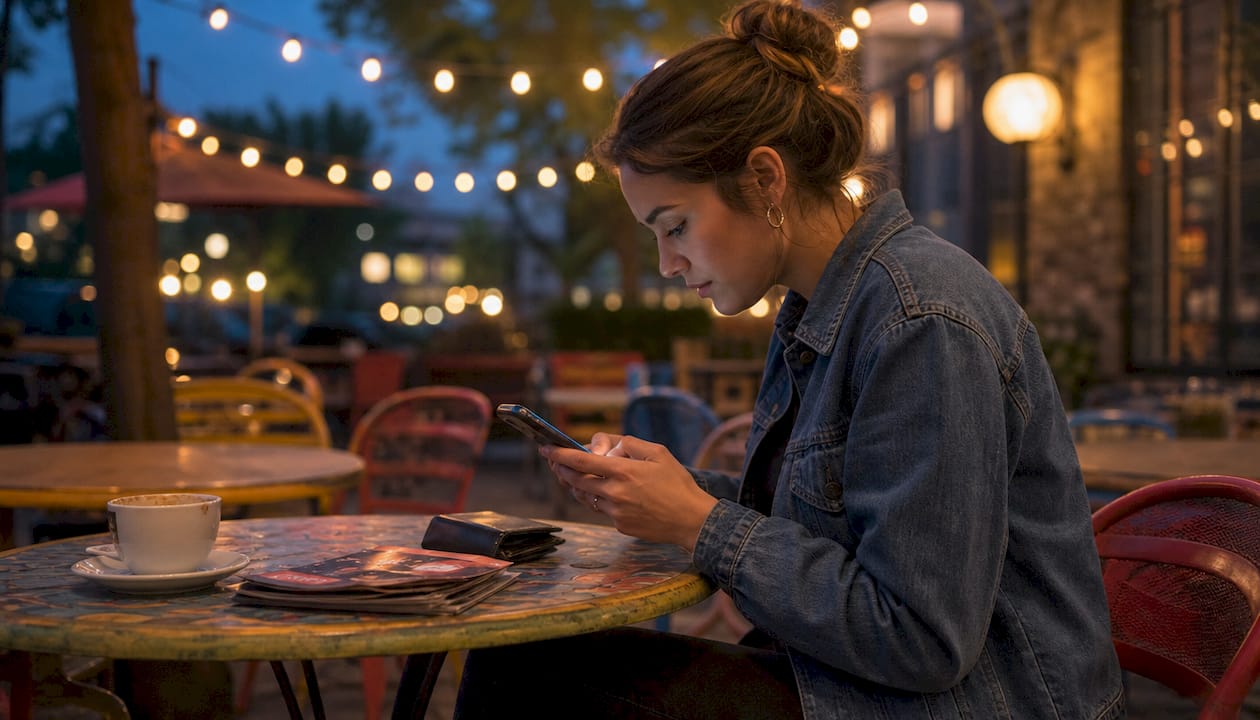 Person browsing weeknight theater ticket deals on phone