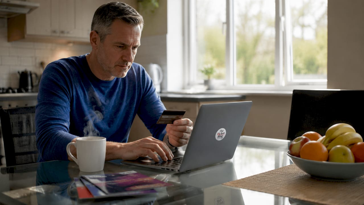 Hands typing payment details on laptop