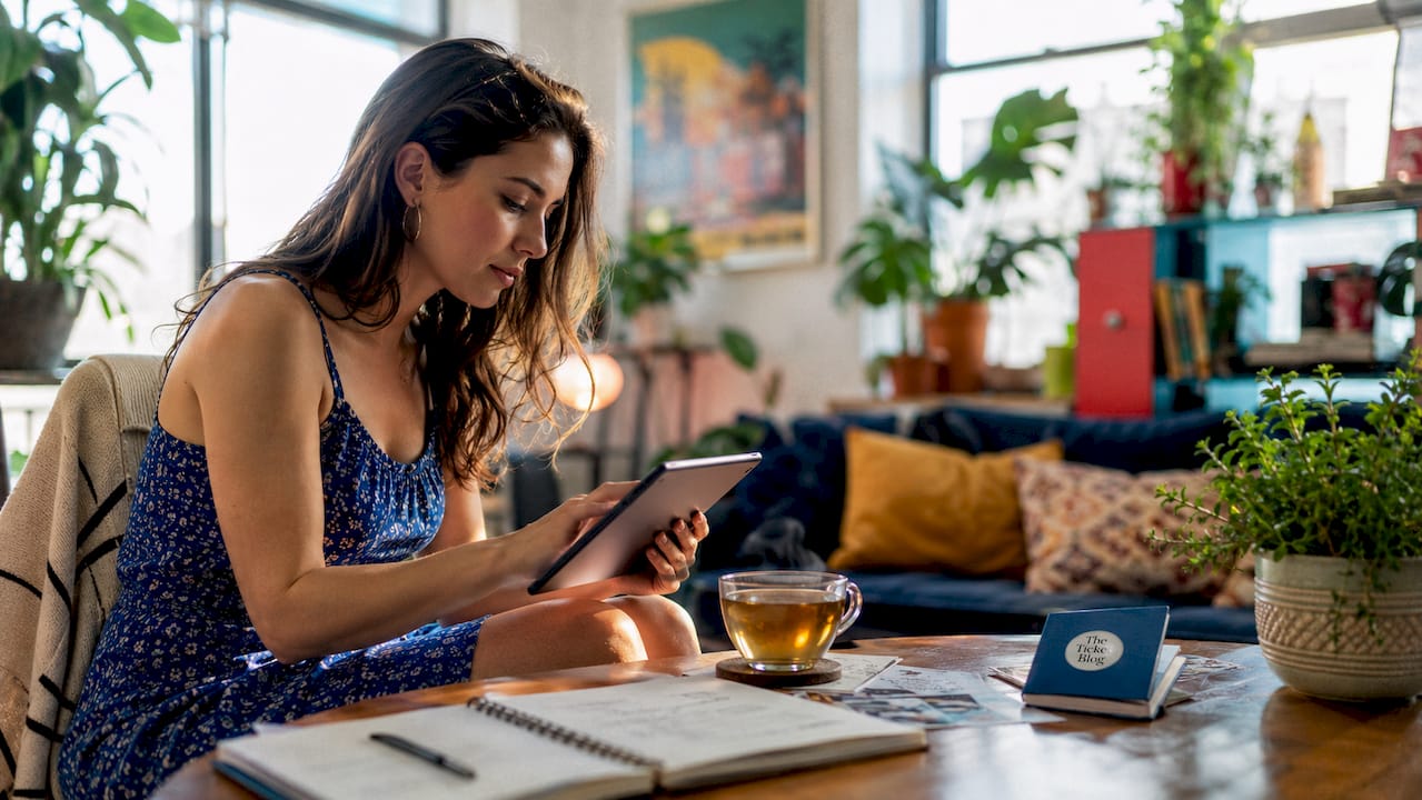 Woman buying concert tickets on smartphone