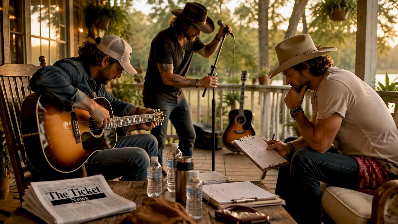 Country artists warming up backstage before show