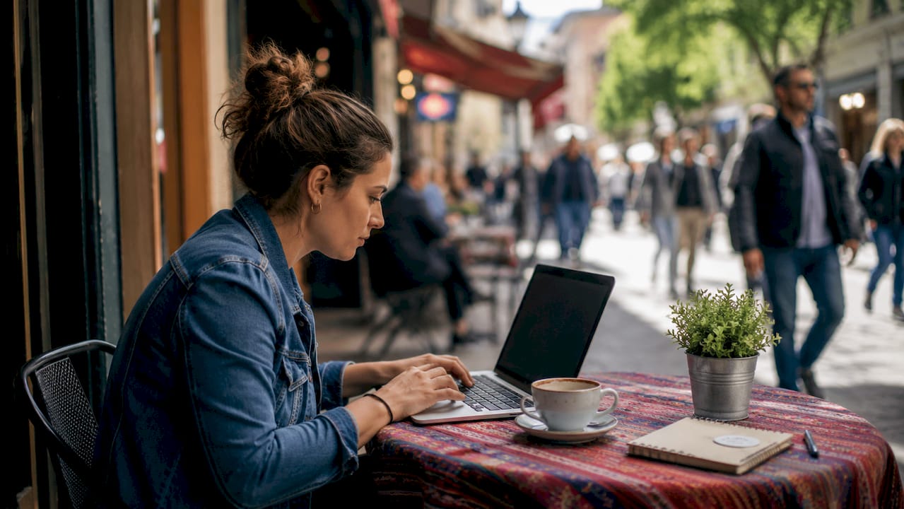 Woman browsing concert tickets at home