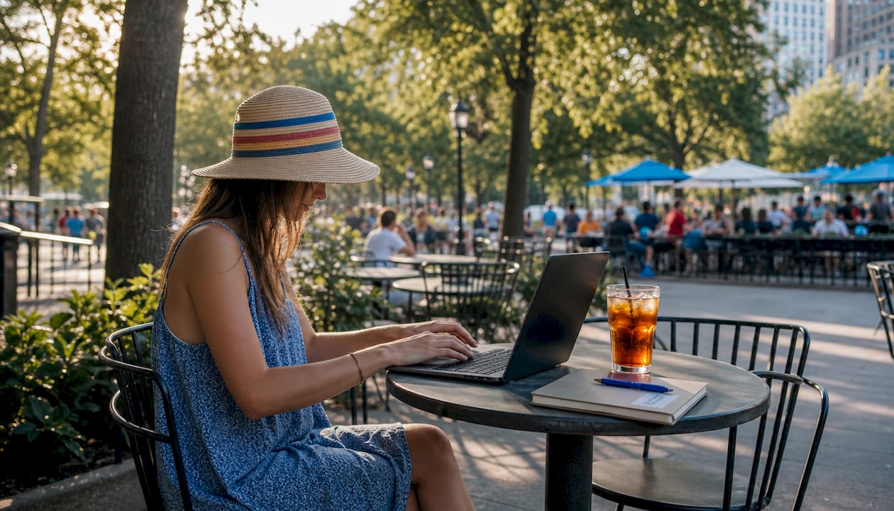Woman typing promo codes for tickets