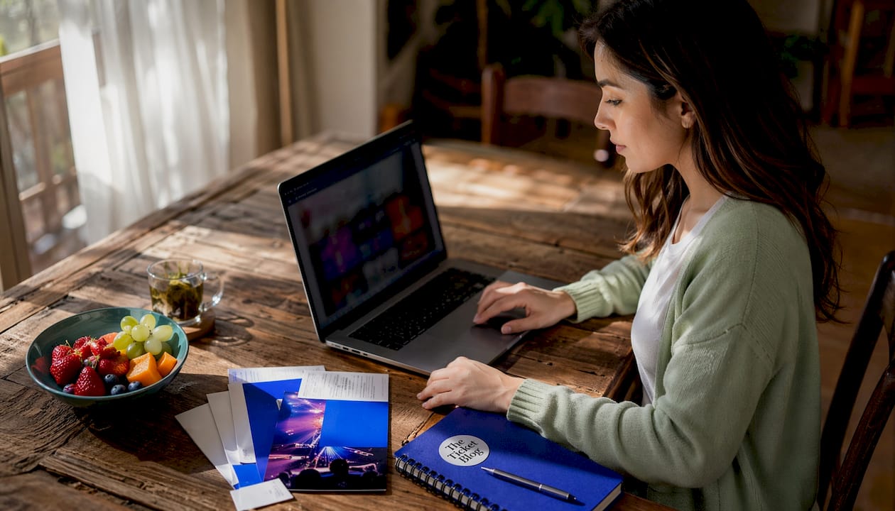 Woman placing ticket hold on laptop
