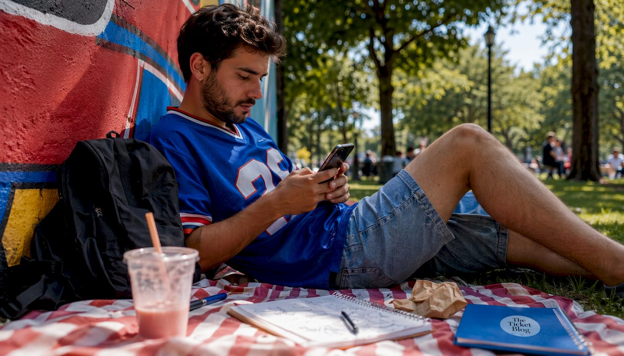 Sports fan browsing ticket packages on phone