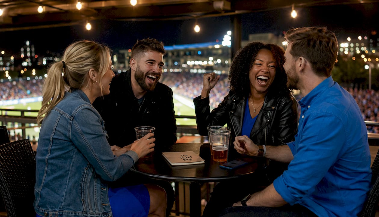 Guests enjoying premium sports hospitality lounge