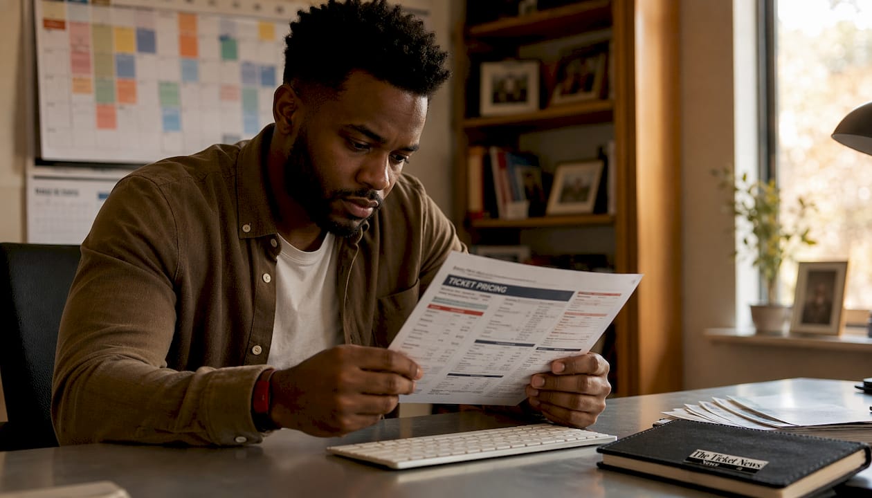 Black man typing at desk with notebook and monitors off