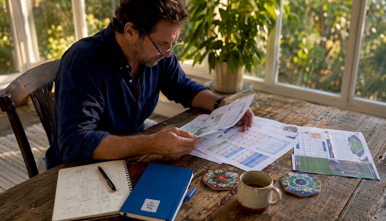 Man reviewing group sports ticket pricing at home