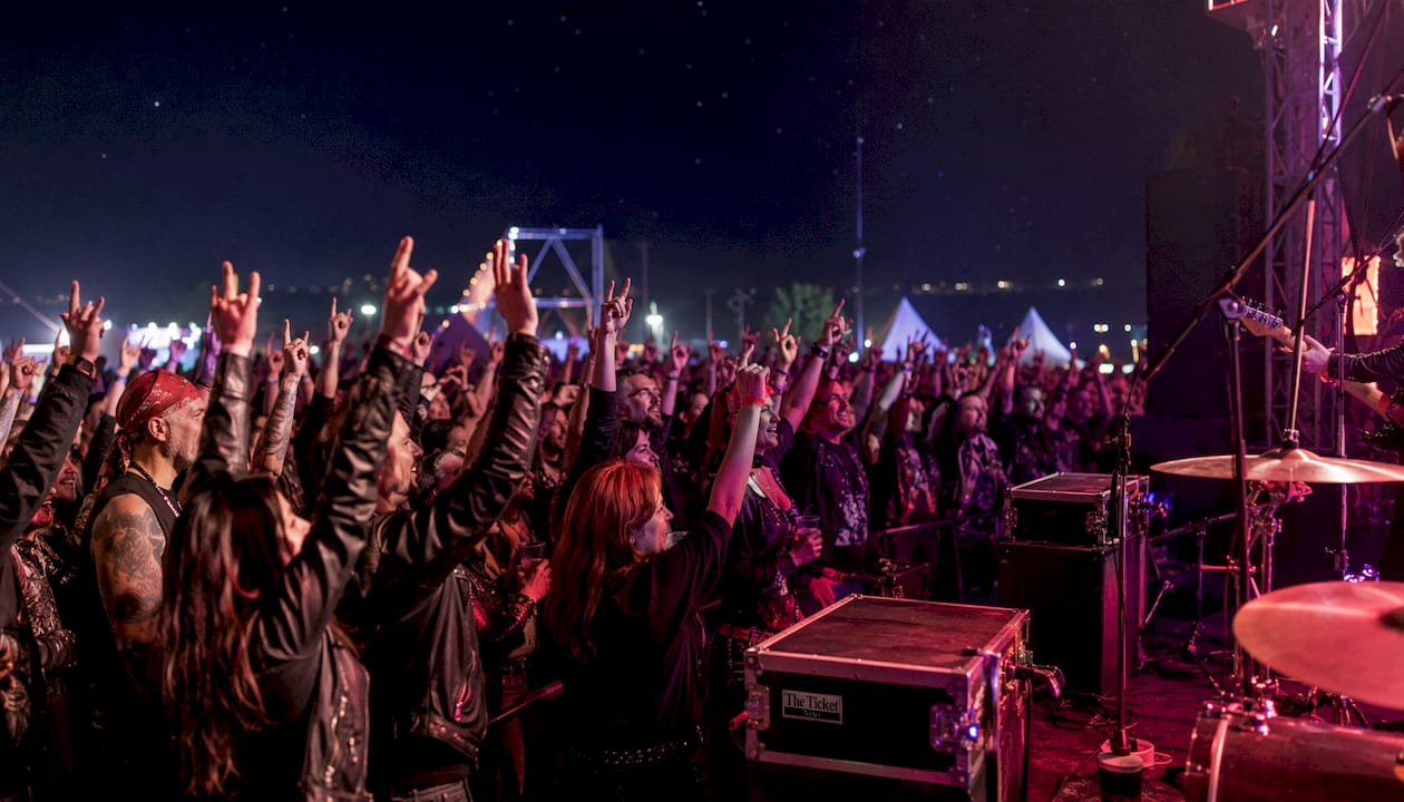 Crowd enjoying a rock metal concert outdoors