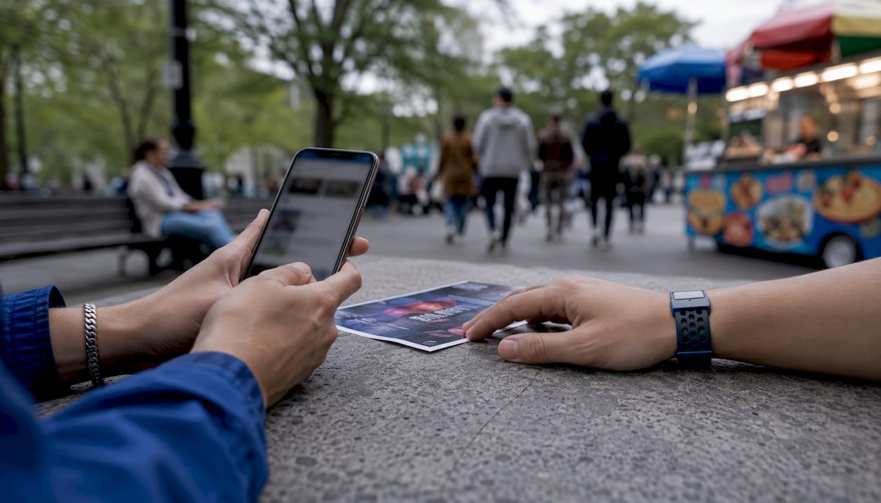 Hands comparing promo code and passcode info