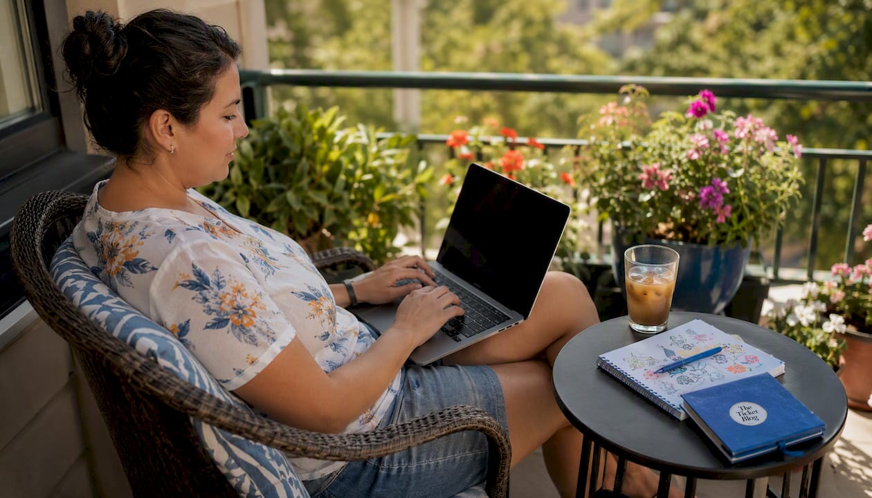 Woman browsing VIP ticketing platforms at home