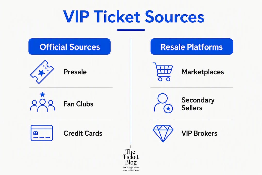 Infographic comparing official and resale VIP ticket sources