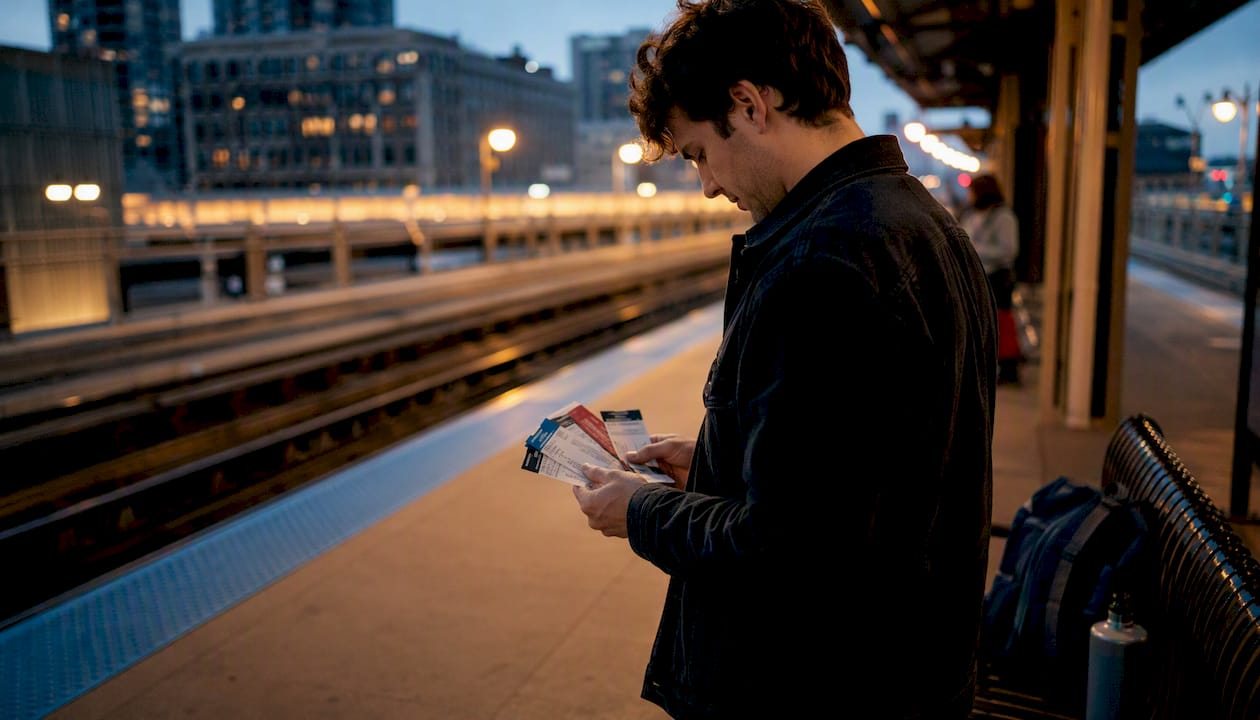 Hands holding touring show tickets with phone nearby