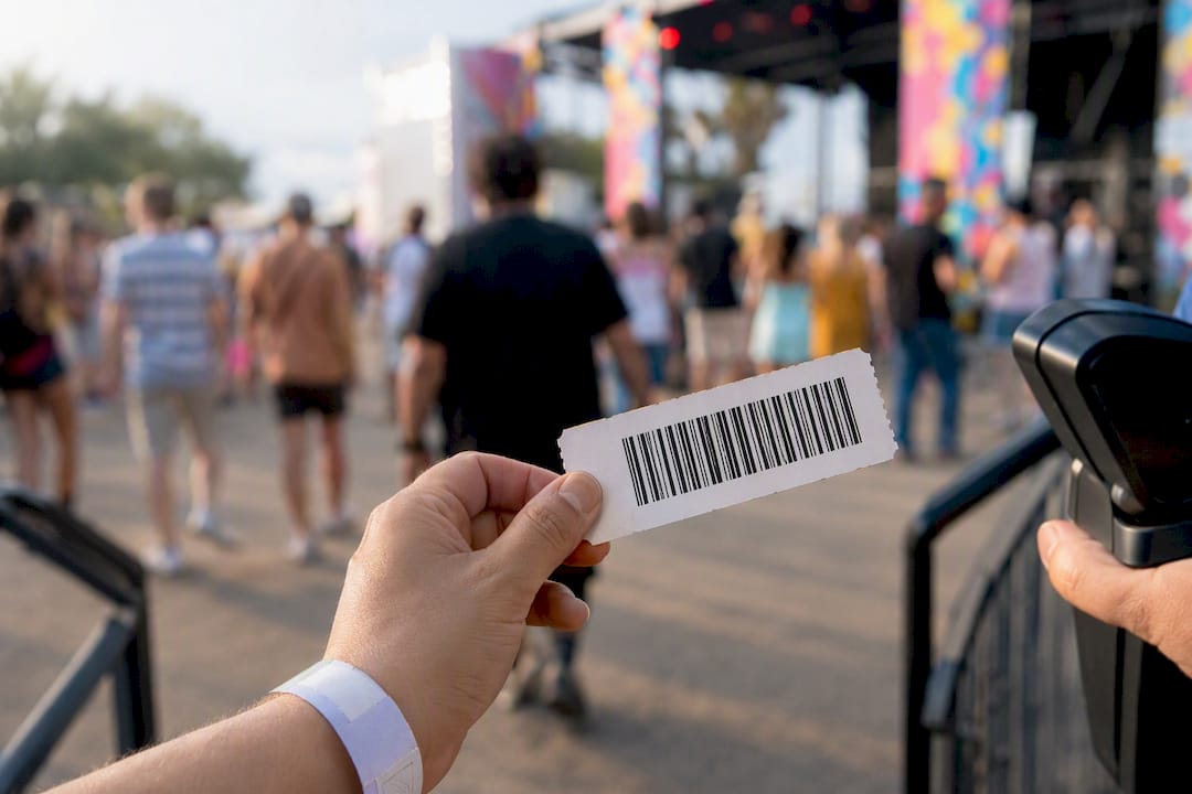Printed event ticket barcode close-up