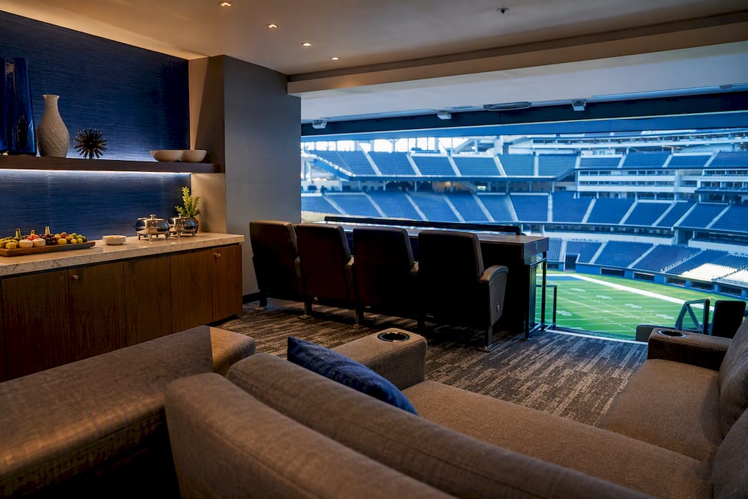 Private stadium suite with field view