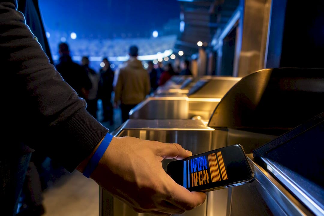 Attendee presenting mobile ticket at venue gate