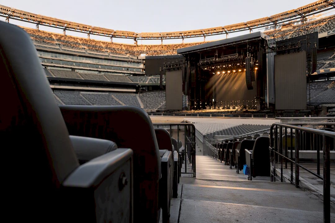 Stadium seat view facing concert stage