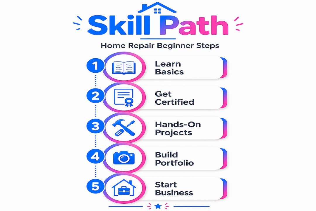 Infographic showing beginner skill steps in home repair