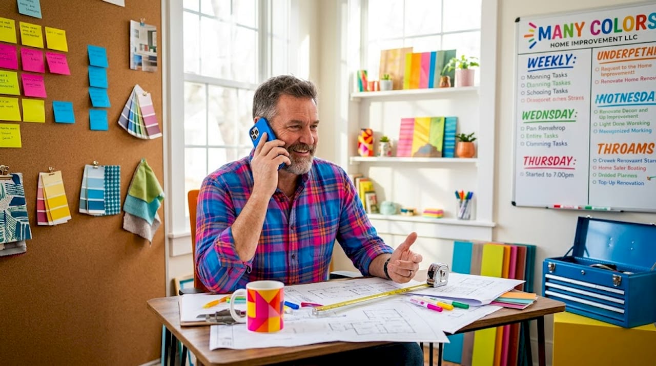 Contractor scheduling repair calls in home office