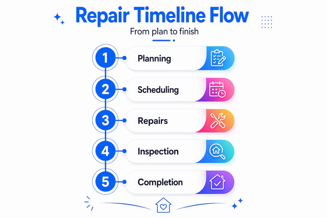 Infographic showing home repair timeline flow