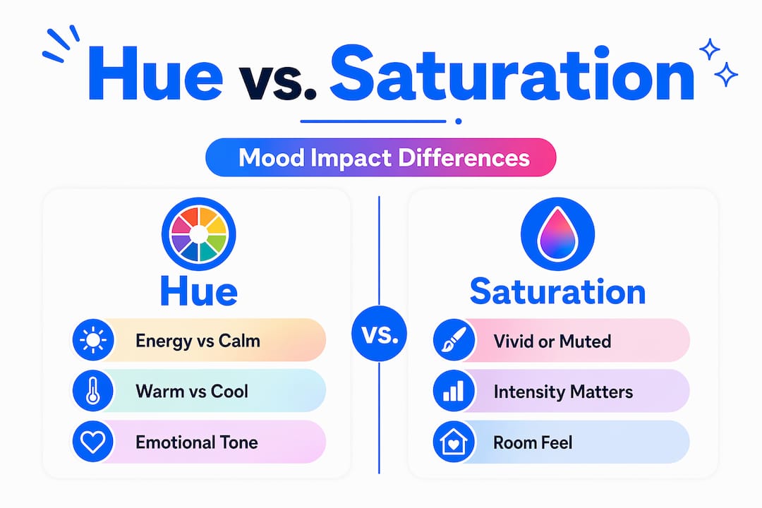Infographic comparing mood impact of hue and saturation