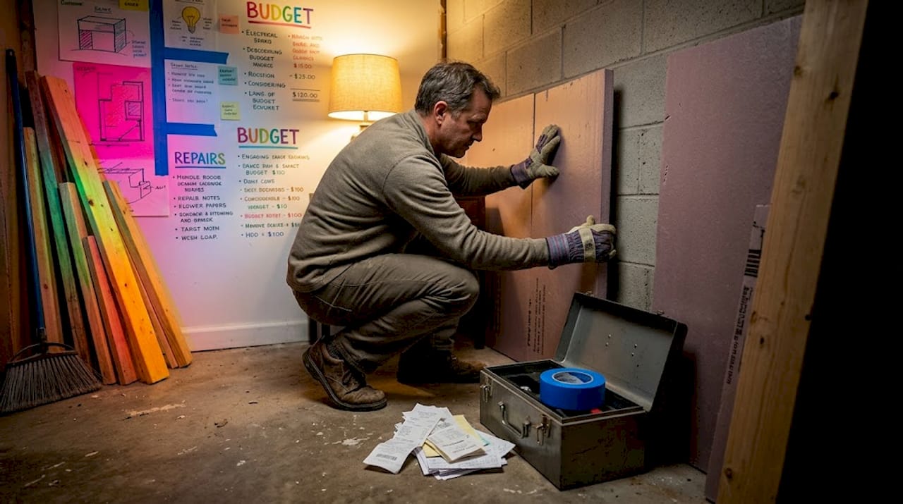 Person installing insulation for home improvement