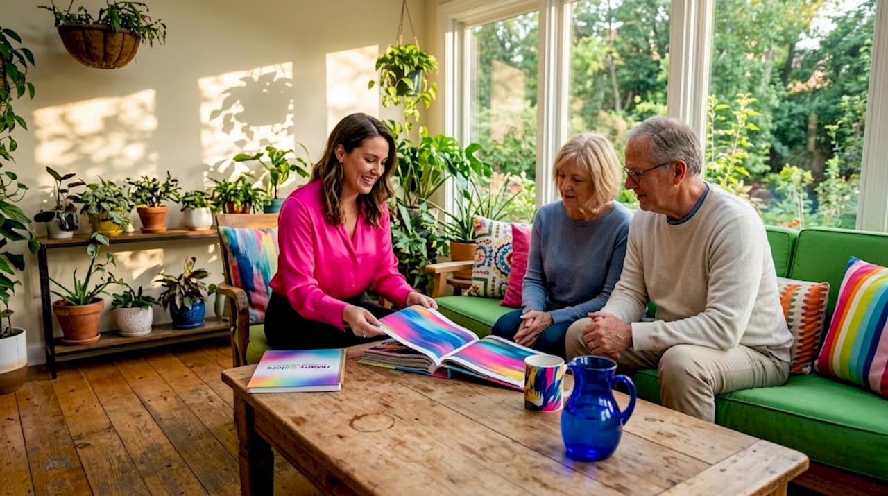 Consultant discusses renovation plans with homeowners