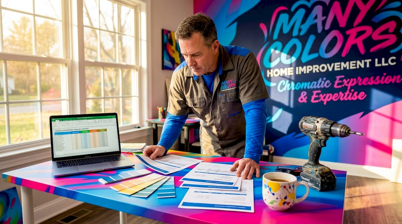 Contractor reviewing painting service proposals at desk