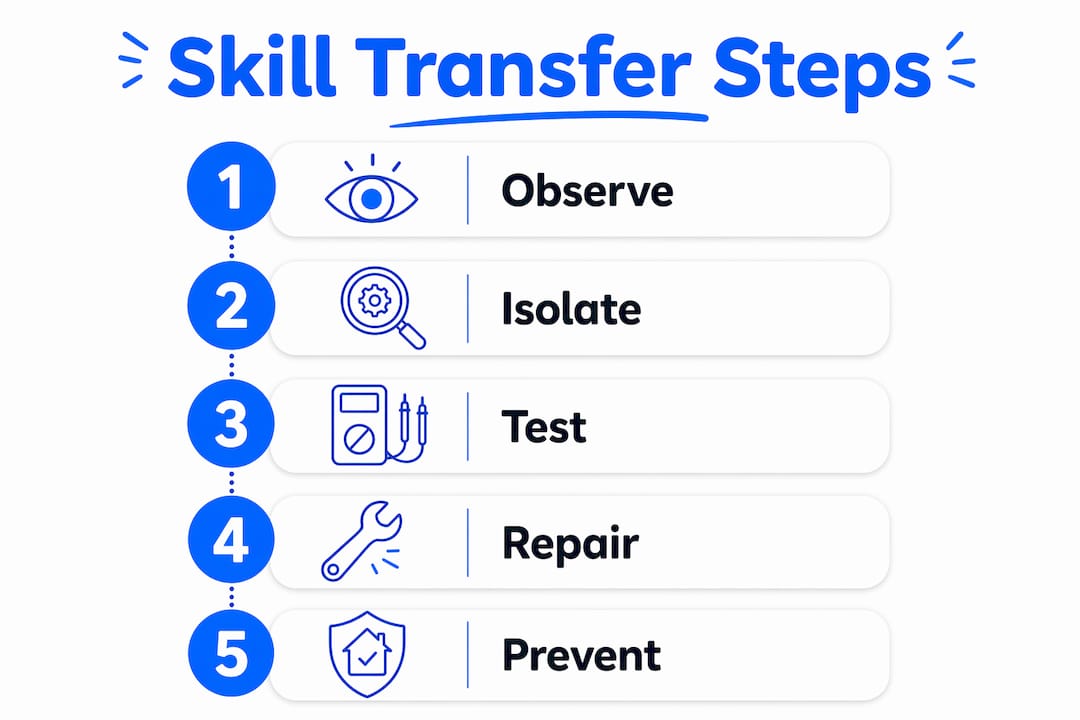 Infographic illustrating home repair skill transfer steps