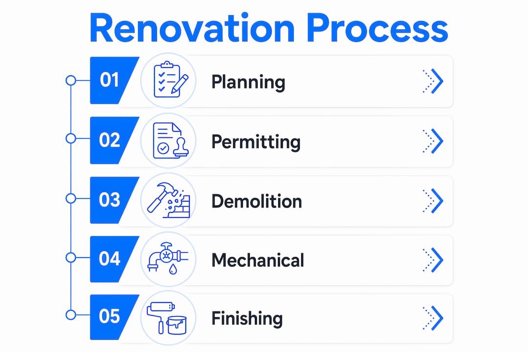 Infographic showing interior renovation process steps