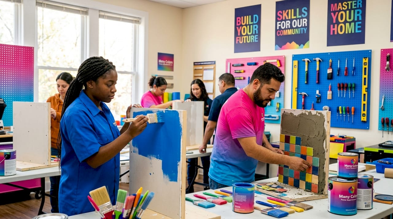 Trainees learning home renovation skills