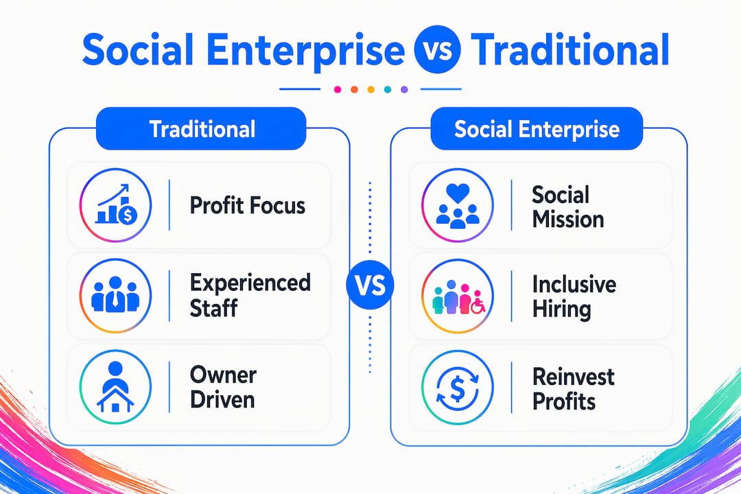 Infographic contrasting social enterprise and traditional home improvement